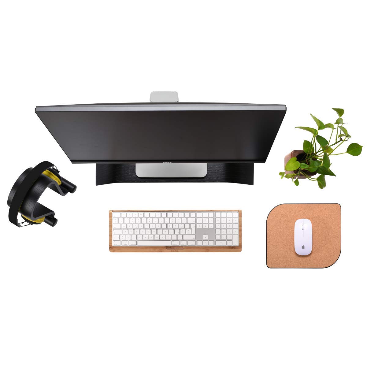 SAMDI Wooden Computer Monitor Stand with Storage - Oak Wood Black, Ergonomic Laptop Stand for MacBook, Notebook & Desktop Accessories - Perfect for Home Office, Gaming Setup & Workspace Organization