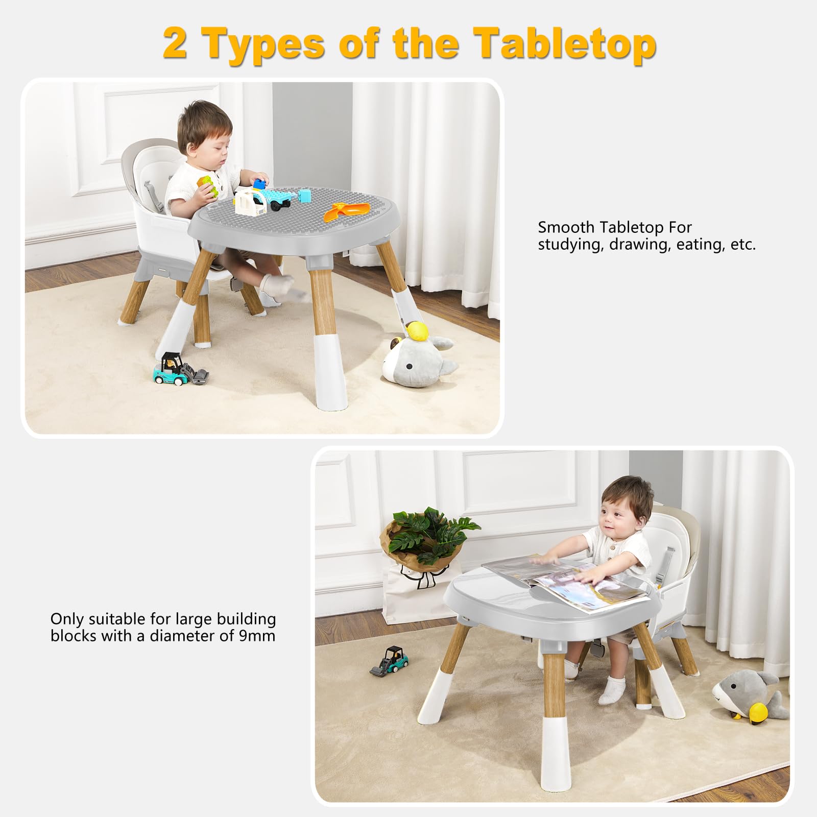 15-in-1 Convertible Baby High Chair for Toddlers 6-72 Months | Adjustable Height & Easy Clean Feeding Chair | Safe & Comfortable for Home, Restaurant & Travel (Grey)