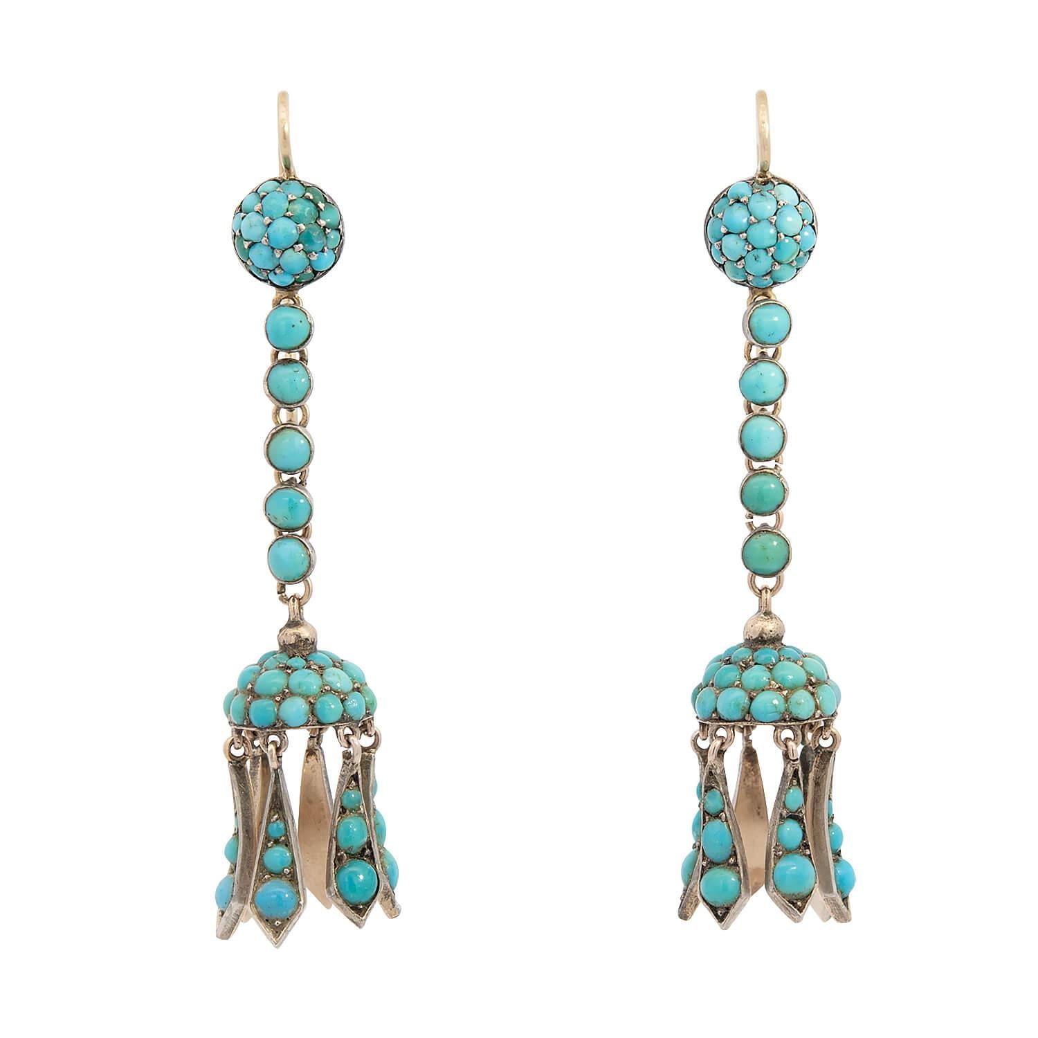 Victorian Style 14k Gold & Sterling Silver Turquoise Dangle Earrings for Women | Handmade Vintage Jewelry Gift for Birthday, Wedding & Special Occasions