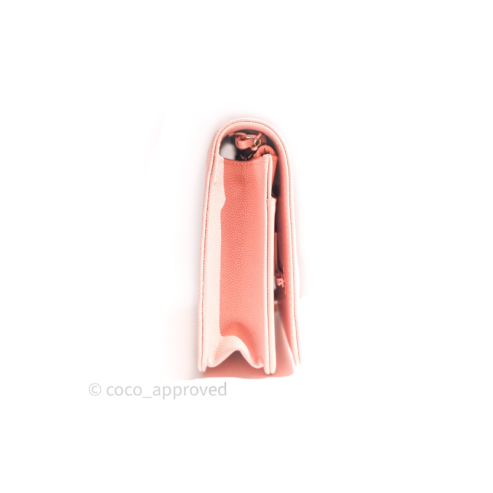 Chanel Chevron Wallet on Chain WOC Rose Gold Caviar Leather with Silver Hardware - Perfect for Evening Events & Luxury Fashion Accessories