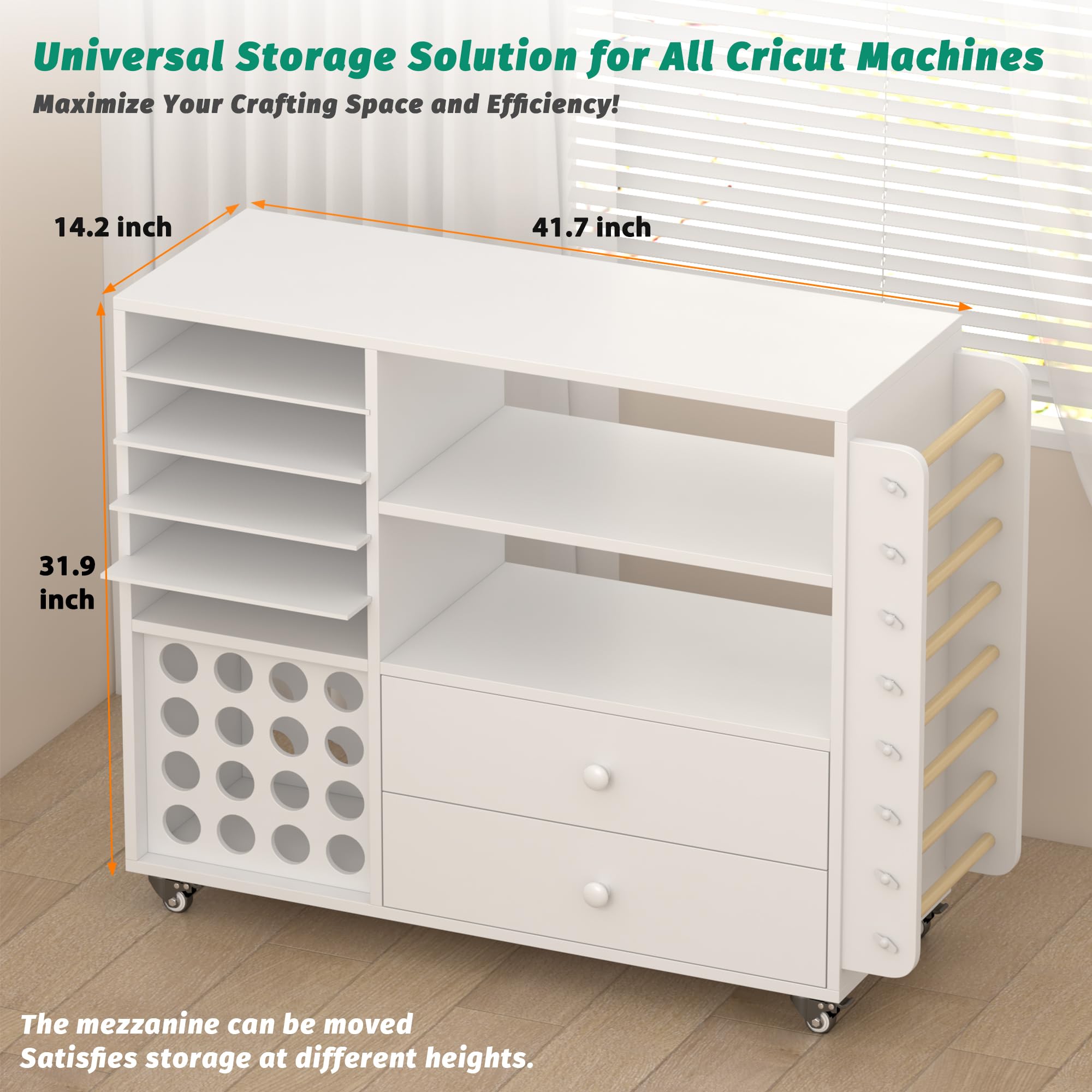 Craft Storage Cart with 2 Large Drawers & 24 Vinyl Roll Holder - Rolling Organizer for Cricut Machines | Perfect for Home Craft Rooms & DIY Projects