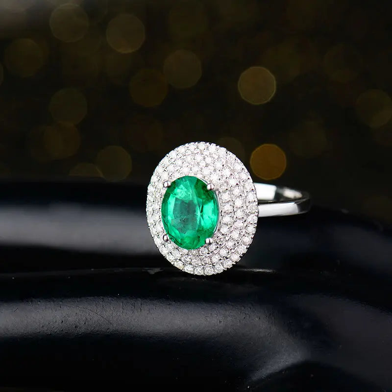 14K White Gold Emerald Oval Cut Ring with Diamonds - Elegant Anniversary Jewelry Gift for Women, Perfect for Weddings, Engagements & Special Occasions
