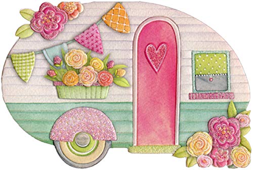 Pictura Camper with Pink Door Sienna Garden Die Cut Feminine Birthday Card for Women - Perfect for Her Birthday, Mother's Day, or Friendship Gifts