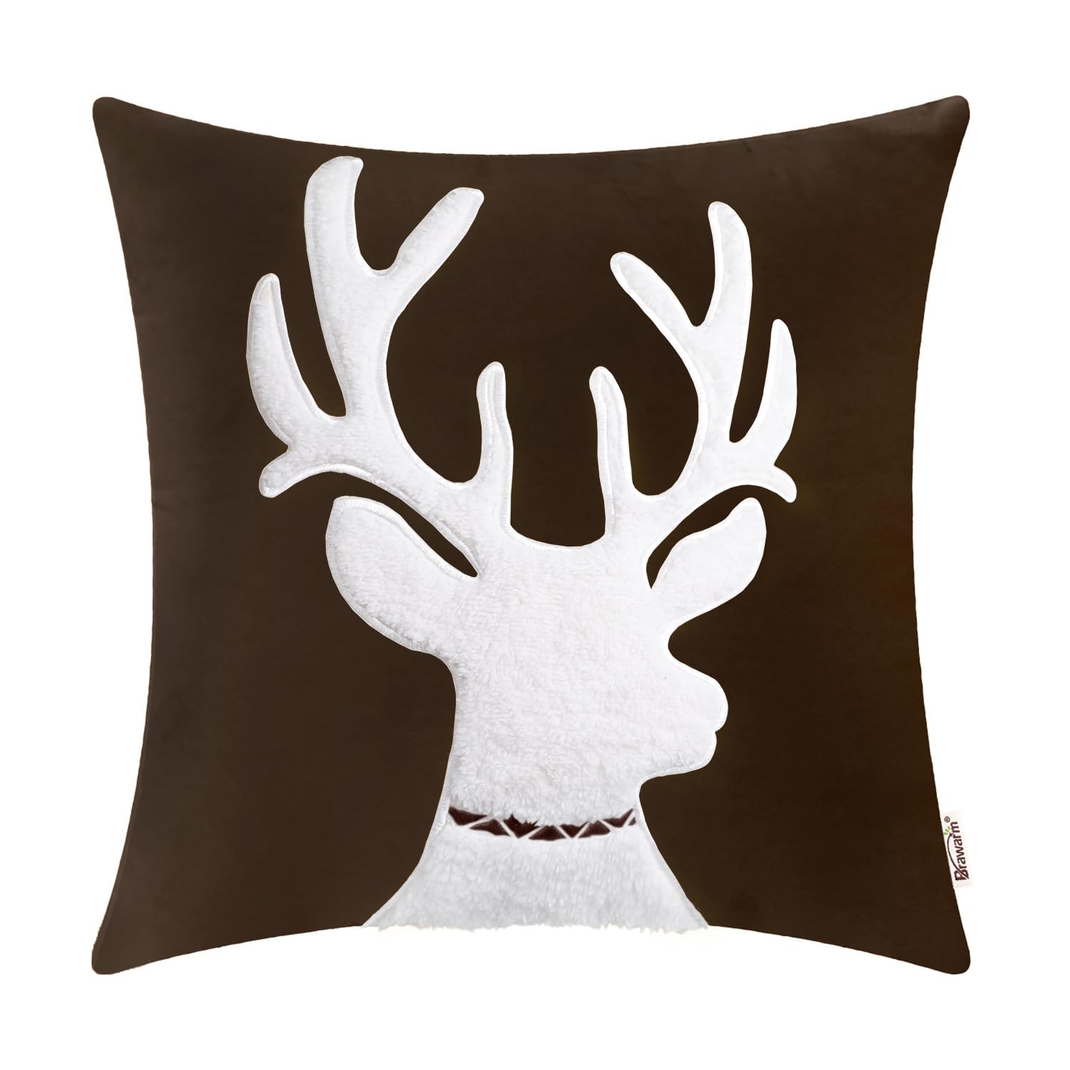 BRAWARM 18x18 Inch Christmas Pillow Cover - Embroidered Coffee Reindeer Design, Soft Velvet Decorative Throw Pillow for Couch, Bed, Sofa - Perfect for Living Room & Holiday Home Decor