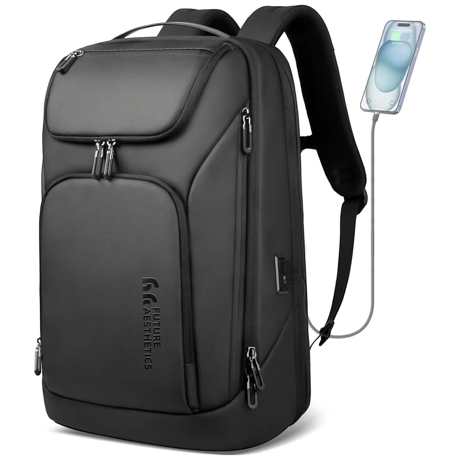 Anti-Theft Business Smart Backpack for Men - 17.3 Inch Laptop Backpack with USB Charging Port, Water-Resistant & Durable 30L Travel Backpack for College, Work & Commuting - Black