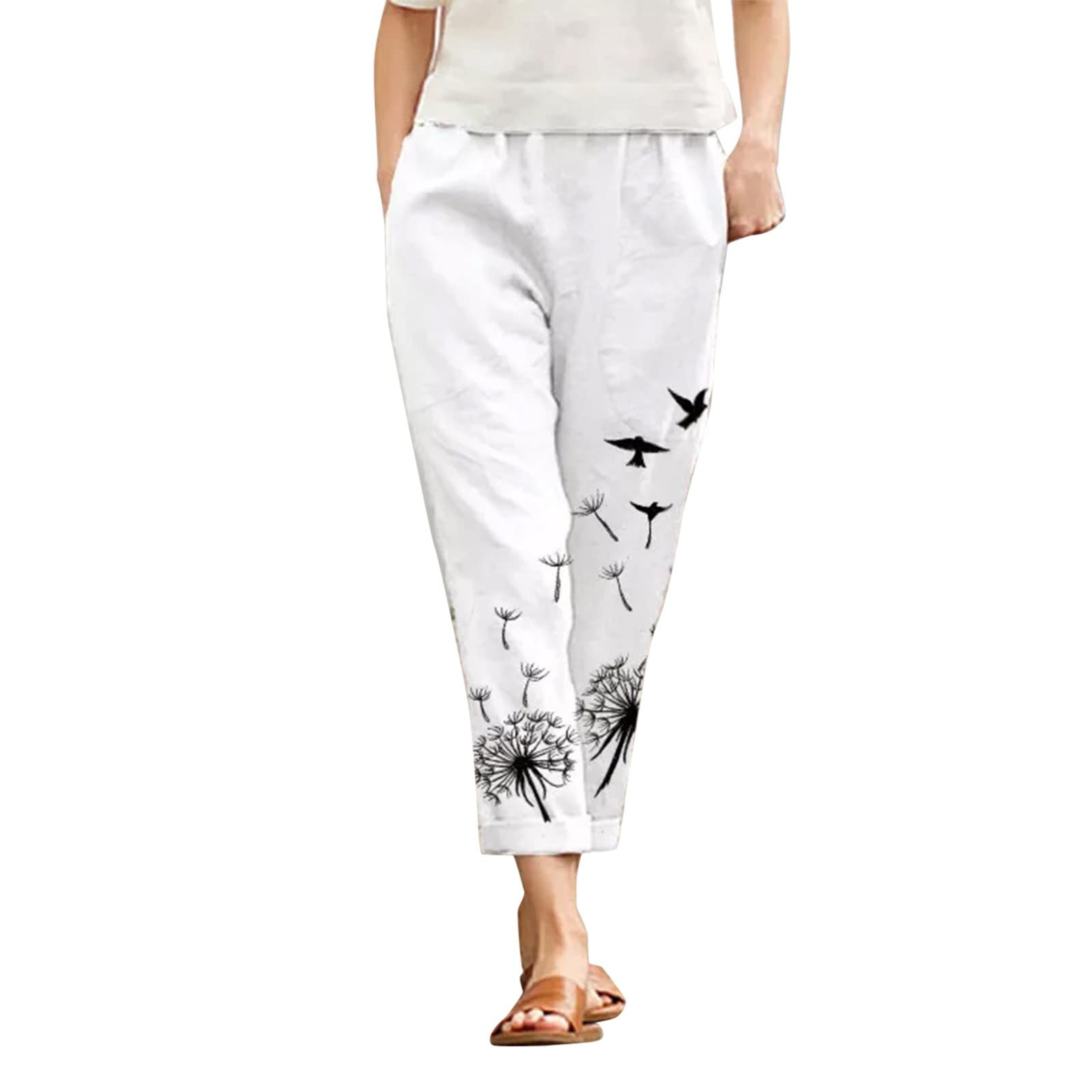Women's High Waisted Cotton Linen Capri Pants - Summer Casual Wide Leg Cropped Pants with Pockets | Perfect for Beach, Vacation & Everyday Wear