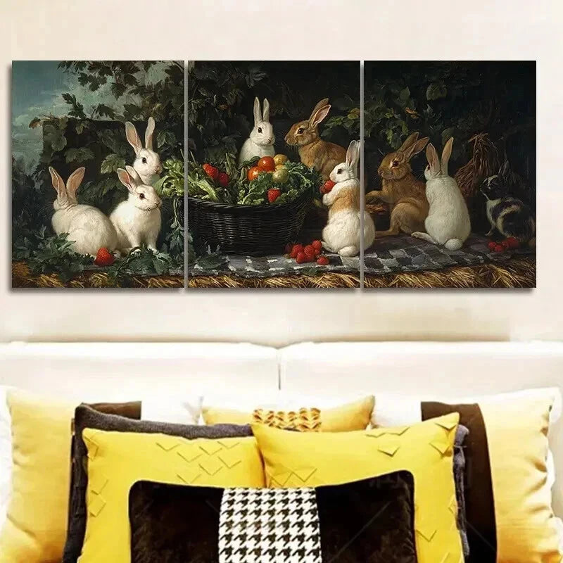 3-Piece Rabbit Farm Wall Art Set - Framed Canvas Prints 50x70cm - High Quality Australian Made Ready to Hang Home Decor for Living Room, Bedroom & Nursery