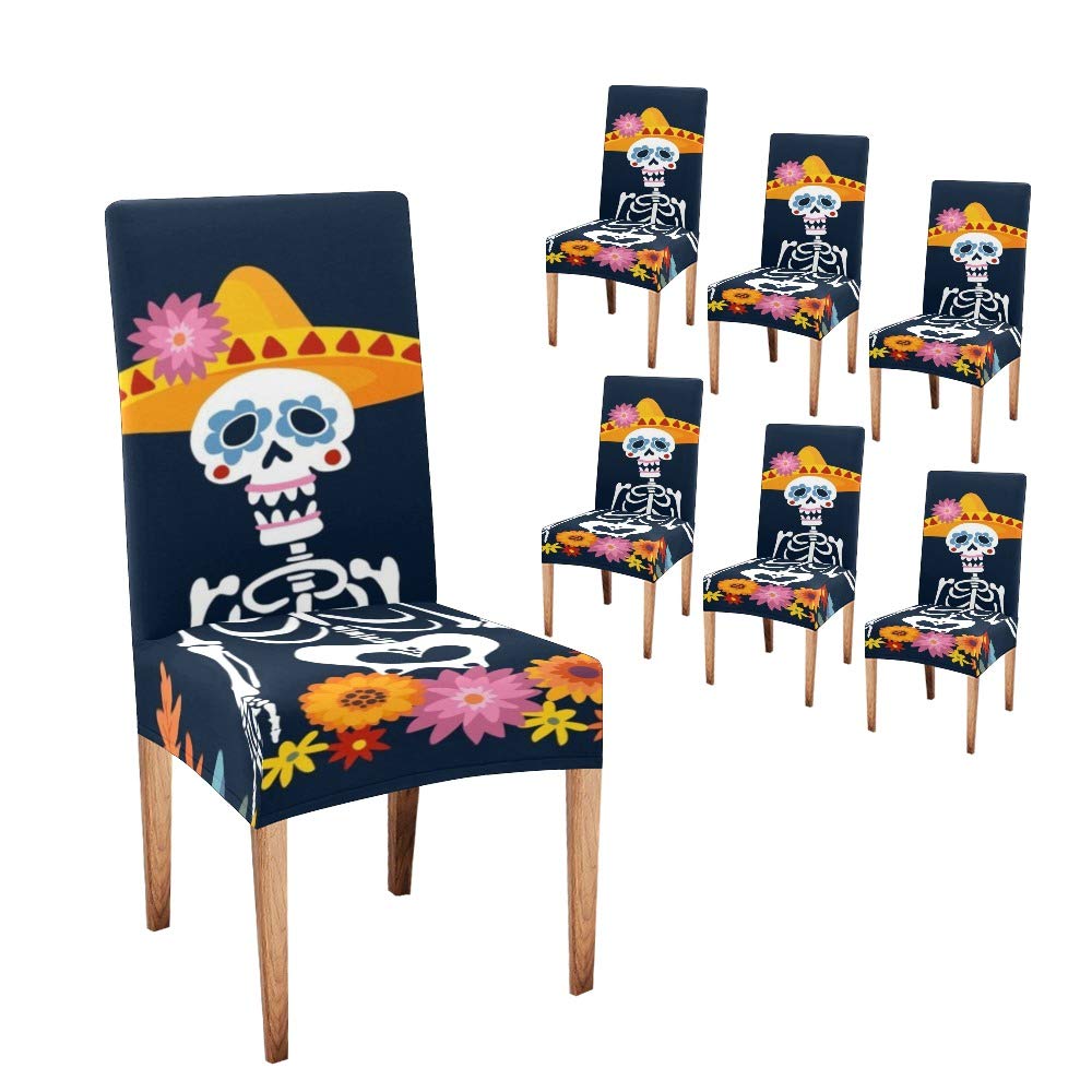 6-Pack Dia de Los Muertos Chair Covers - Day of The Dead Dining Room Seat Slipcovers for Halloween Party Decor & Mexican Themed Events