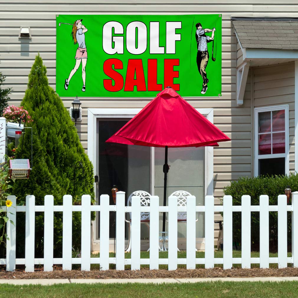 **Heavy-Duty Vinyl Banner 48x96 Inches - Weatherproof Outdoor Business & Golf Sale Sign with 8 Grommets - Perfect for Yard, Storefront & Event Advertising**    *(场景: Ideal for promotions, sports events, retail sales, and outdoor business displays.)*