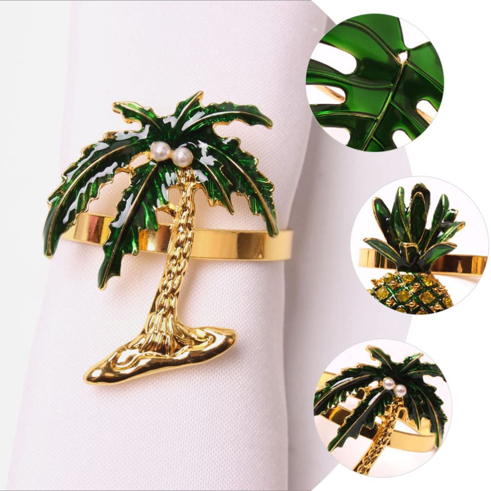 ABOOFAN 6pcs Hawaiian Themed Napkin Rings Set - Pineapple & Tropical Fruit Design, Gold Alloy Luau Party Decor, Banquet & Wedding Tabletop Accessories | Perfect for Beach Weddings, Summer Parties & Tropical Home Decor