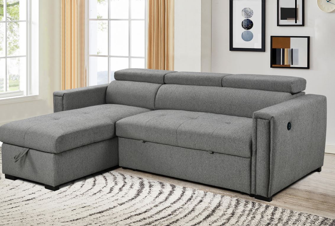 Reversible Sectional Sofa with Storage Chaise and Pull Out Ottoman - Modern L-Shaped Couch for Living Room, Family Room, or Home Theater - 99033