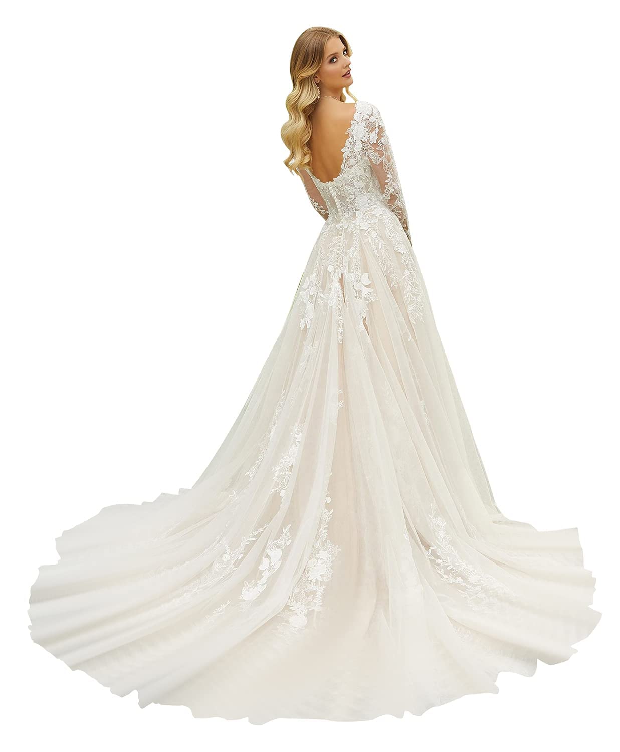 Elegant Lace Applique Wedding Dresses for Bride 2023 | Long Boho Beach Bridal Gowns | MA35 | Perfect for Beach Weddings, Outdoor Ceremonies & Boho-Chic Bridal Style
