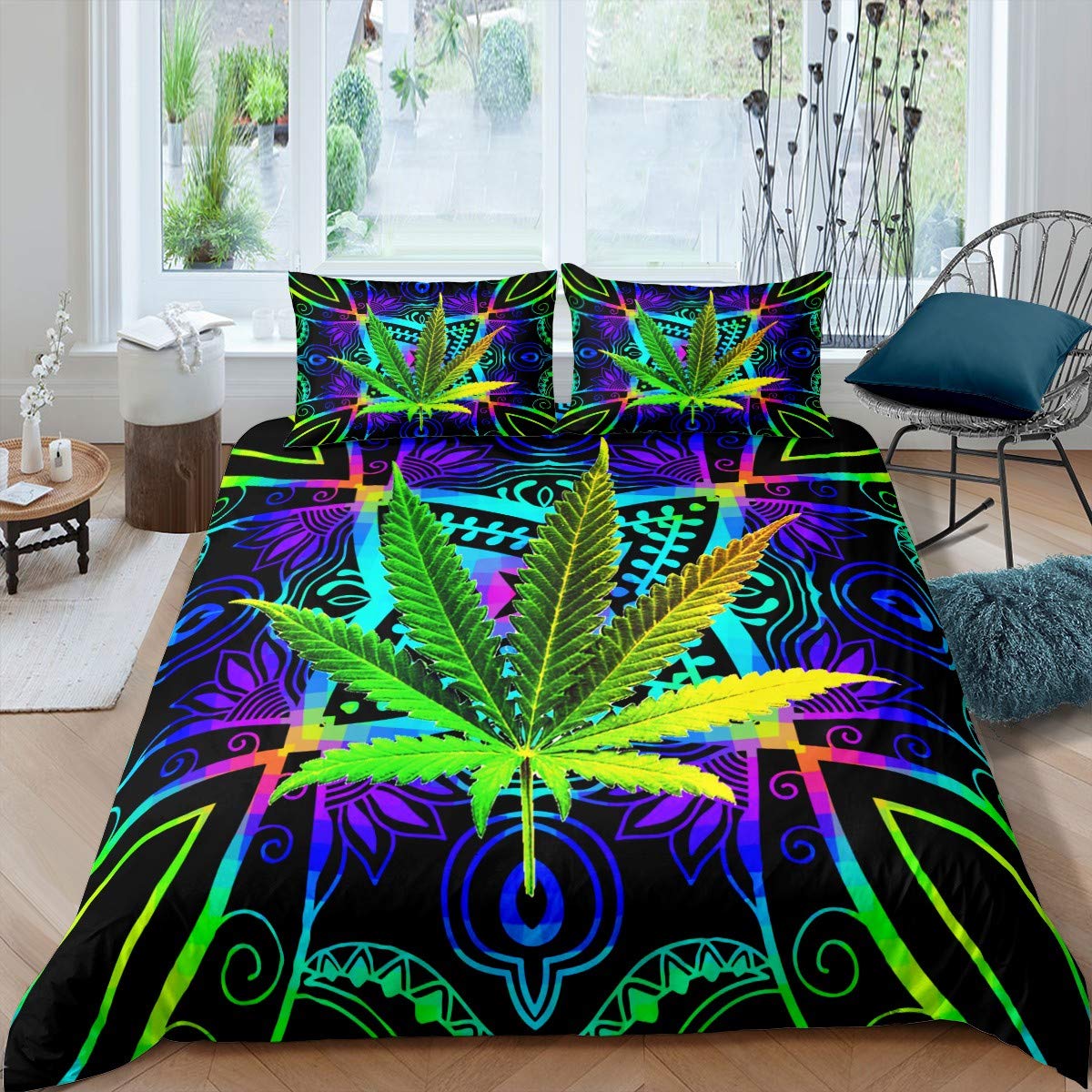 Premium Teal Cannabis Leaf Duvet Cover Set - Soft Marijuana Botanical Bedding for Kids, Boys, Girls & Adults - Luxury Weed Print Comforter Cover - Twin Size 2-Piece Set in Turquoise - Perfect for Boho Bedroom Decor & Cannabis Enthusiast Gifts