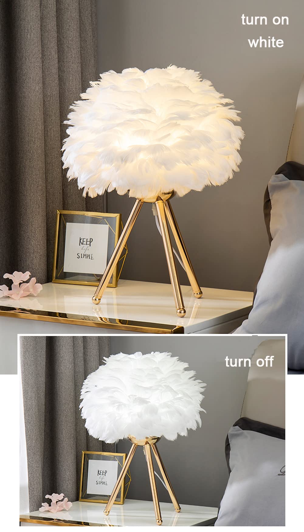 Elegant White Swan Feather Bedside Table Lamp - Modern Aesthetic Bedroom & Living Room Decor, Artistic Desk Lamp for Girls Room, Romantic Valentine's Day Gift for Women - Perfect for Nightstands, Dressing Tables & Cozy Reading Nooks