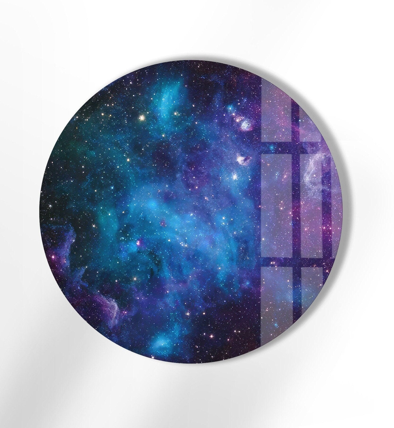 Abstract Round Space-Themed Glass Wall Art - Modern Home & Office Decor for Living Room, Bedroom, or Office Spaces