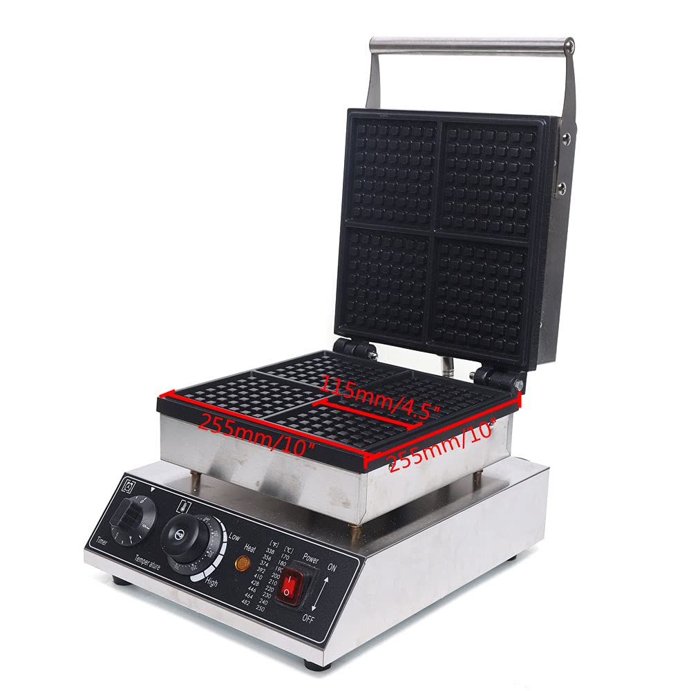 Commercial Waffle Maker 4-Square Belgian Waffle Machine 2000W Electric Waffle Baker with Temperature & Time Control (4.5