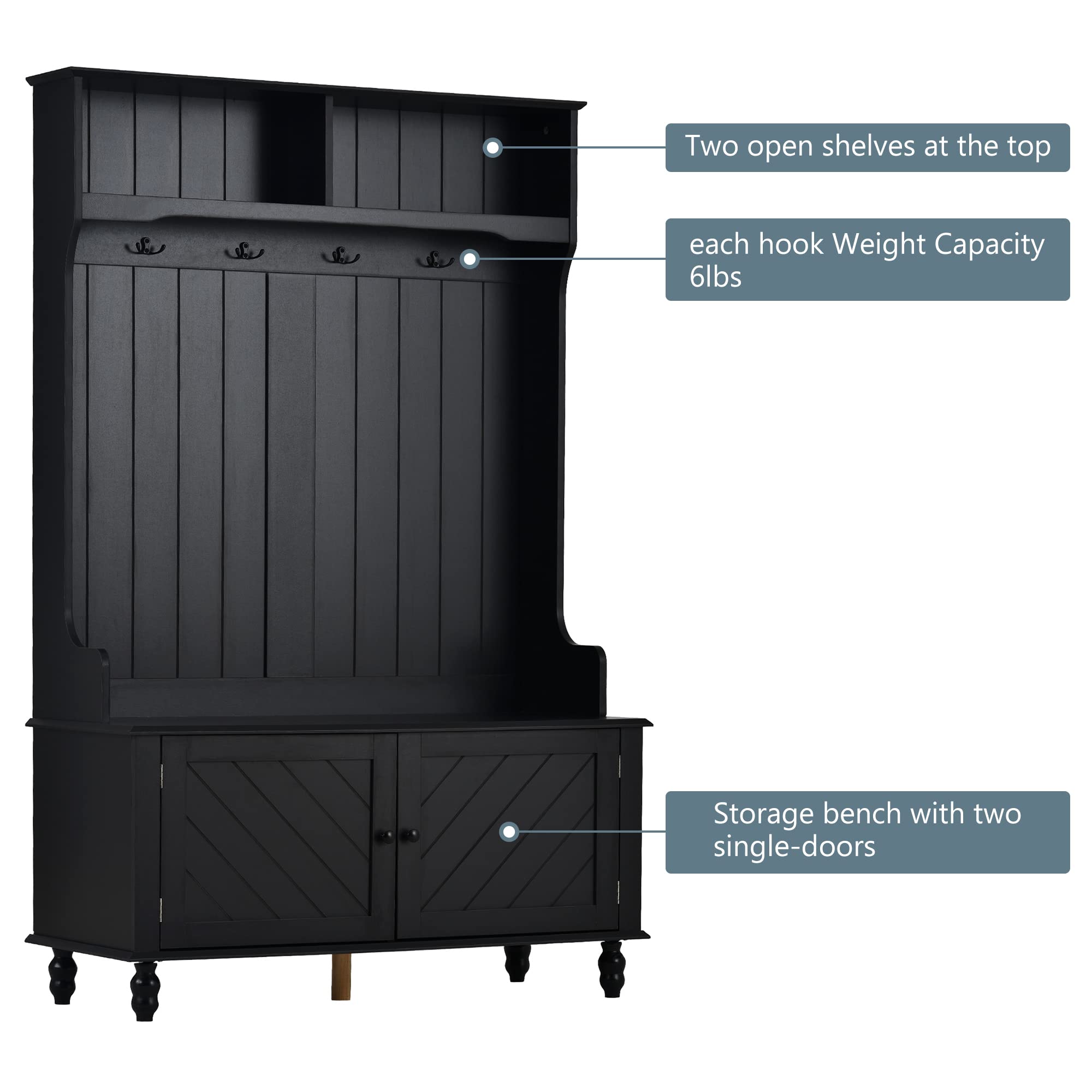 Goujxcy 3-in-1 Entryway Hall Tree with Storage Bench - Modern Coat Rack & Shoe Organizer Cabinet for Living Room & Hallway - Black - Perfect for Small Spaces & Home Organization