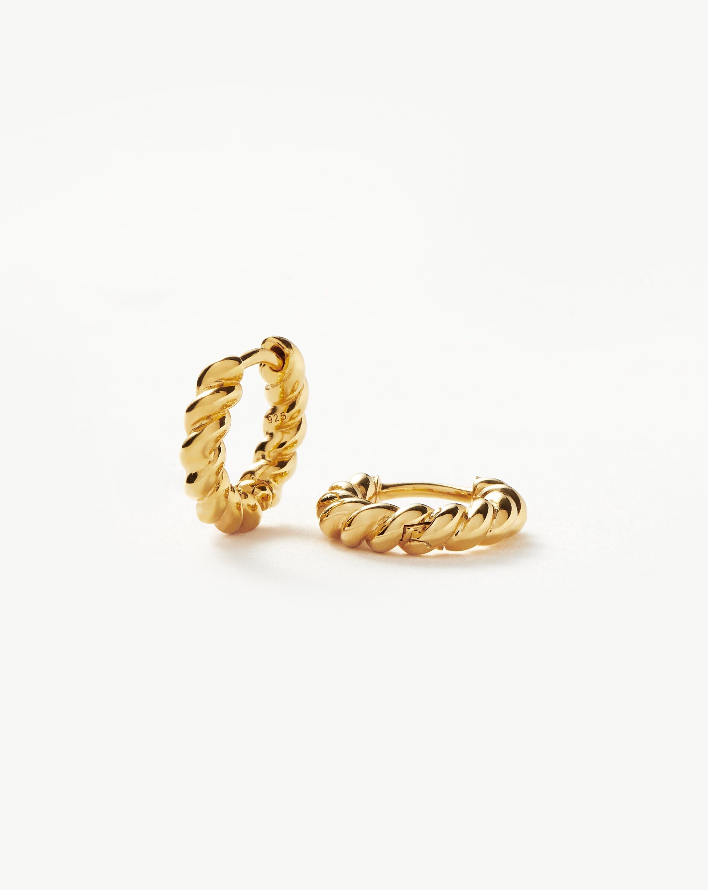18k Gold Vermeil Twisted Helical Huggie Earrings – Elegant Hoop Earrings for Women, Perfect for Everyday Wear, Parties, and Special Occasions
