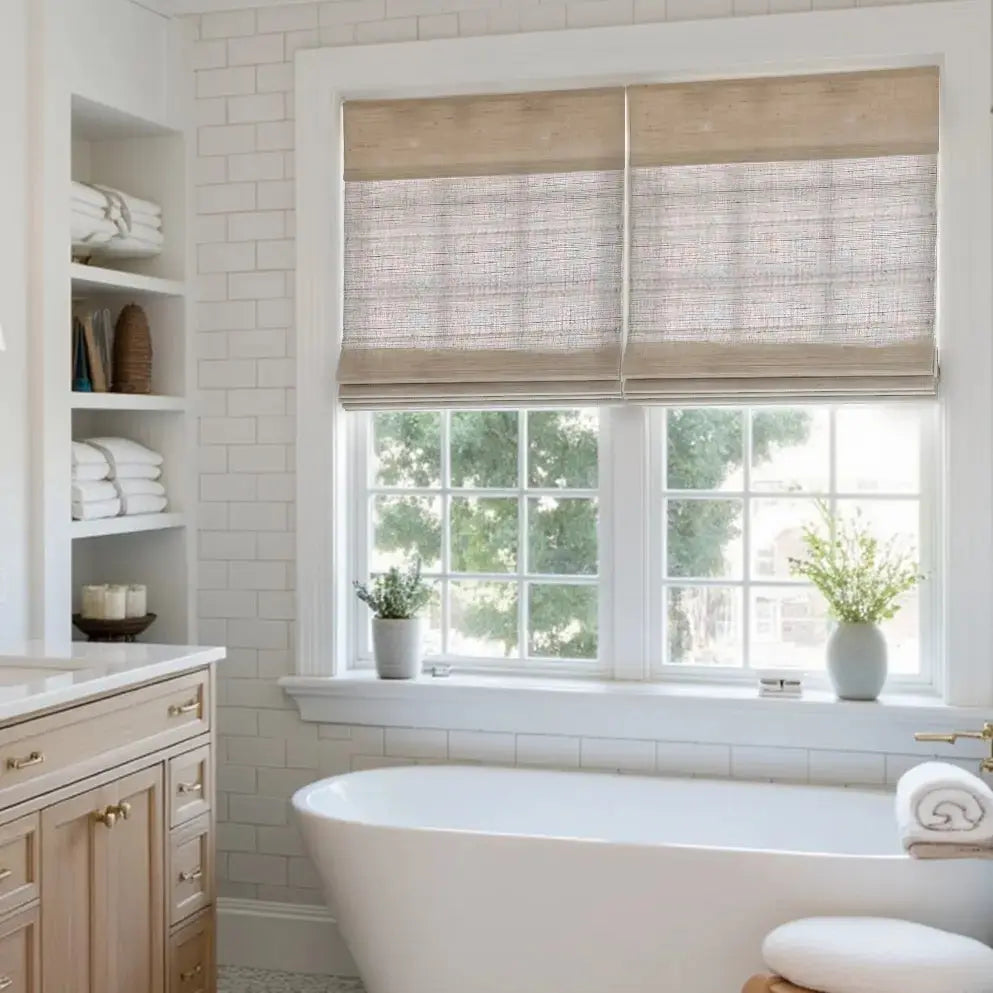 Natural Ramie Bamboo Woven Window Shade - Eco-Friendly Coconut Fiber Blinds for Living Room, Bedroom & Patio - Light Filtering & UV Protection