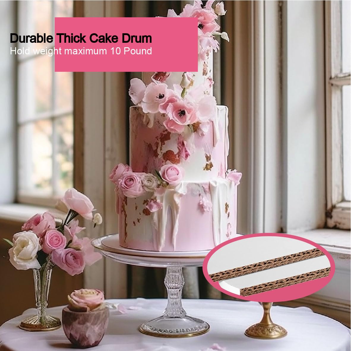 10 Inch Round Cake Drums (3 Pack) - Premium Greaseproof White Cardboard Cake Boards for Heavy & Tiered Cakes - Perfect for Wedding, Birthday, and Special Occasion Cake Displays - Base para Pastel