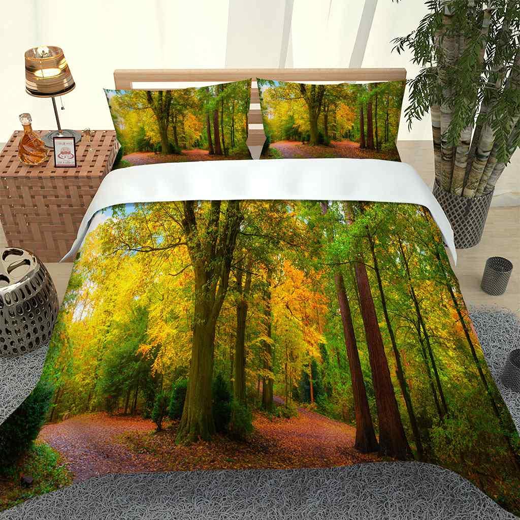 Premium Queen Duvet Cover Set 90x90 Inches - Soft Microfiber Bedding with Zipper Closure & Corner Ties, 2 Pillow Shams - Modern Green Forest Design for Cozy Bedroom Decor