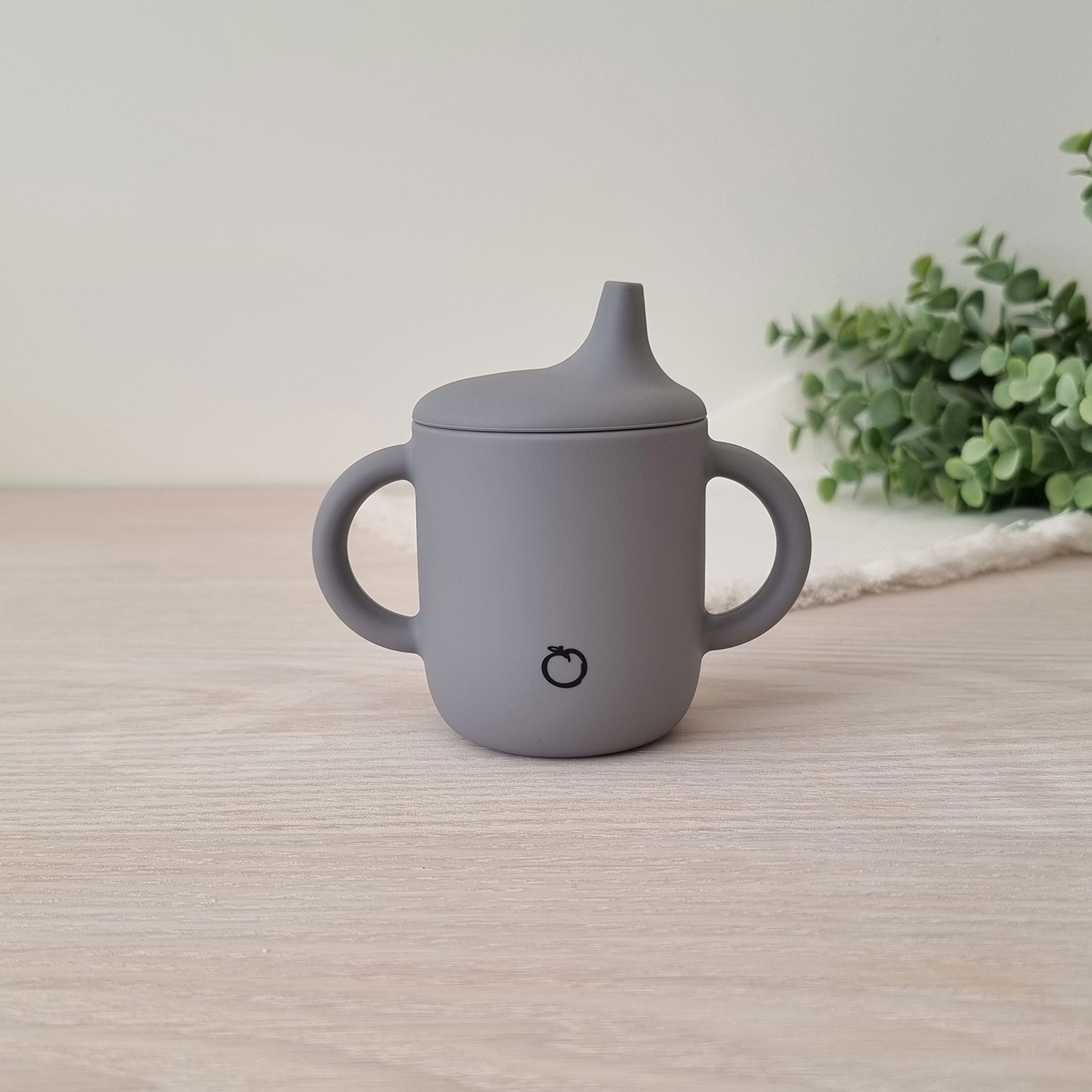 Plum Silicone Sippy Cup for Toddlers - BPA-Free, Leak-Proof, Soft Spout Grey Baby Cup - Perfect for Travel, Daycare & Learning to Drink Independently