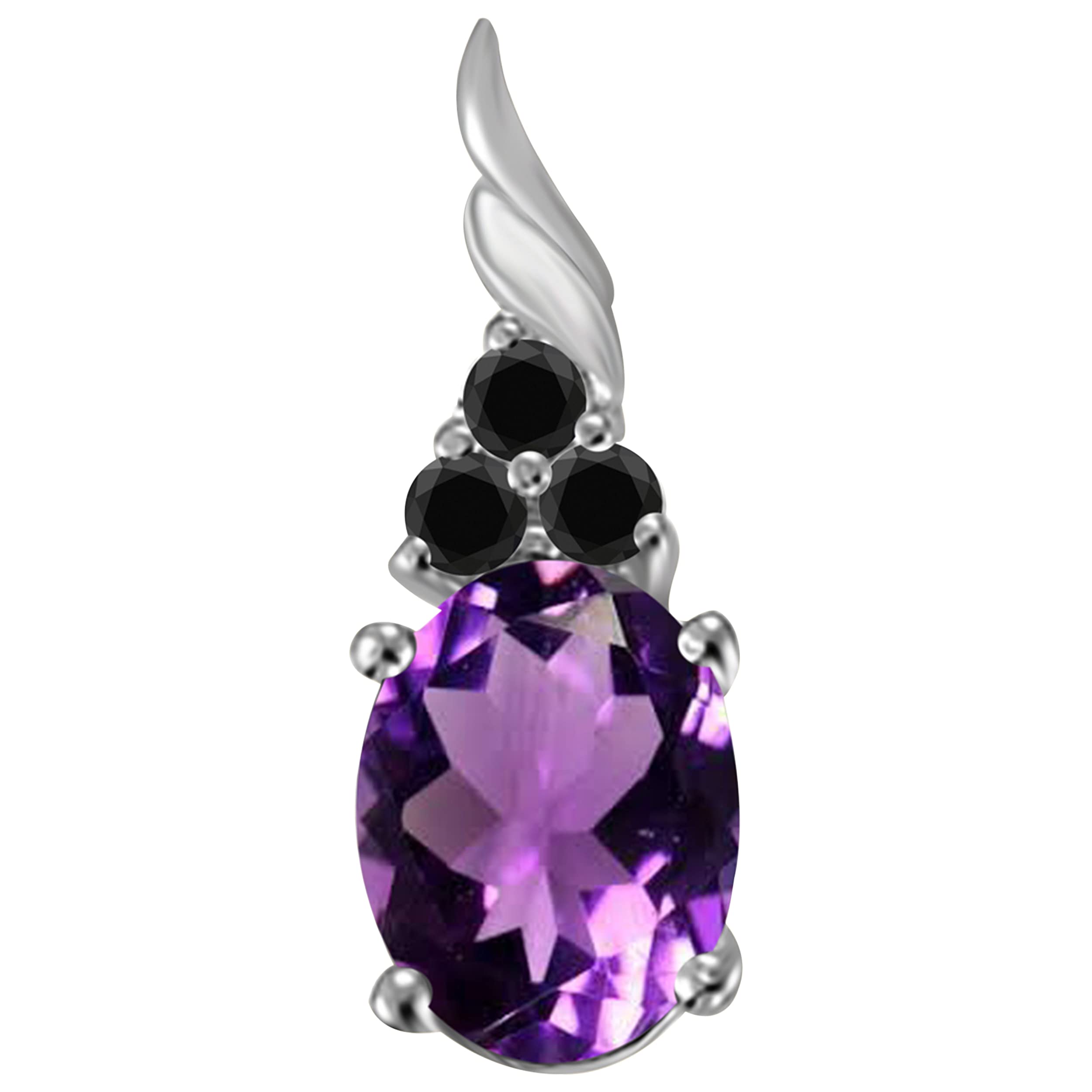14K Rose, White & Yellow Gold Amethyst & Black Diamond Pendant Necklace for Women - 1.36 Carat 4 Stone Oval Prong Setting with 18