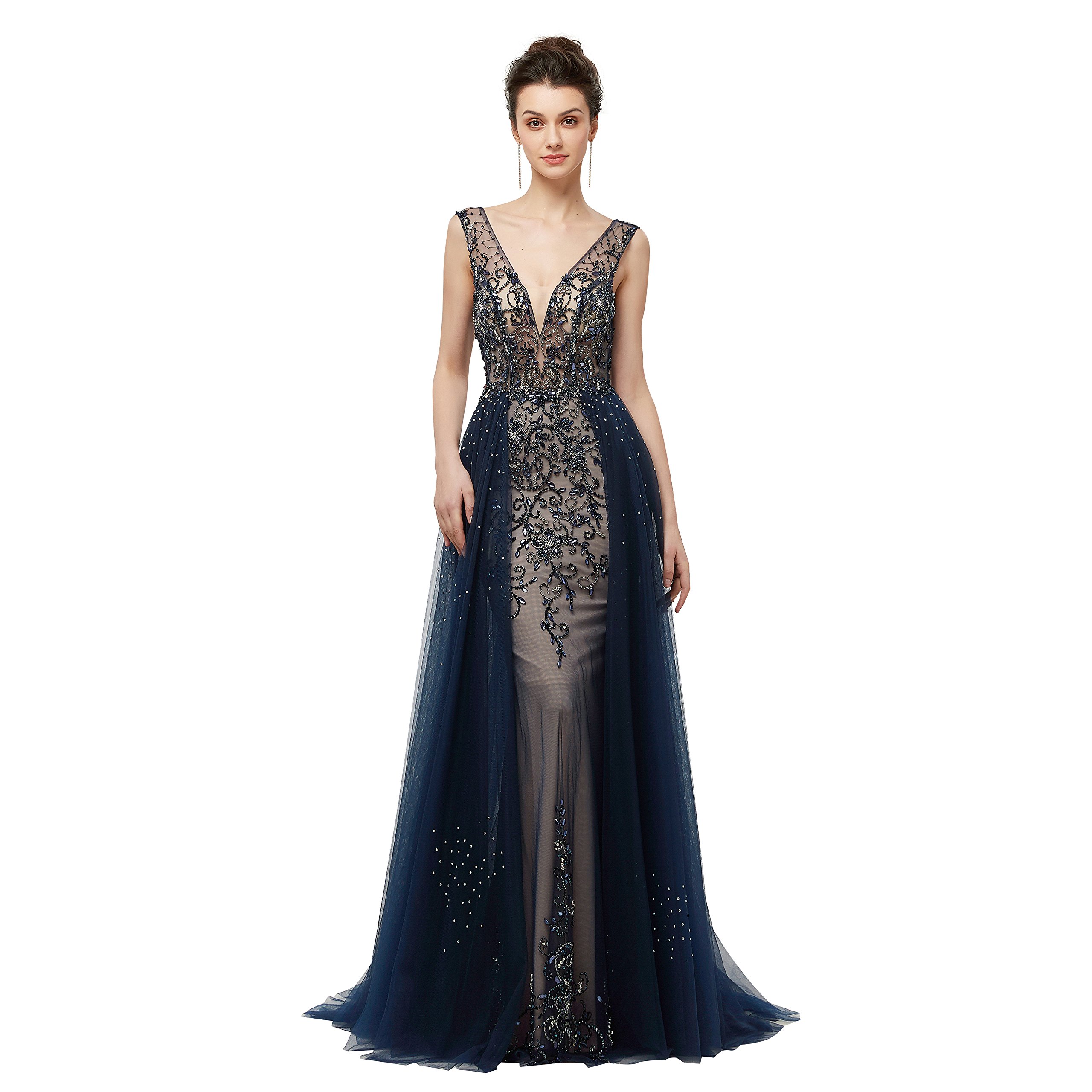 Elegant V-Neck Mermaid Evening Dress with Luxury Crystals - Sleeveless Long Prom Gown for Women | Perfect for Formal Events, Weddings & Special Occasions