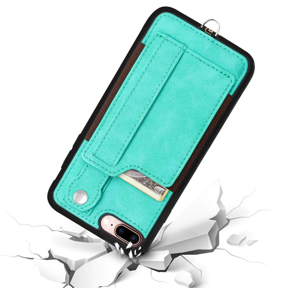 TOOVREN Upgraded iPhone 7 Plus/8 Plus Wallet Case with Card Holder - Slim Protective Phone Cover for Travel, Business & Everyday Use - Aqua Blue