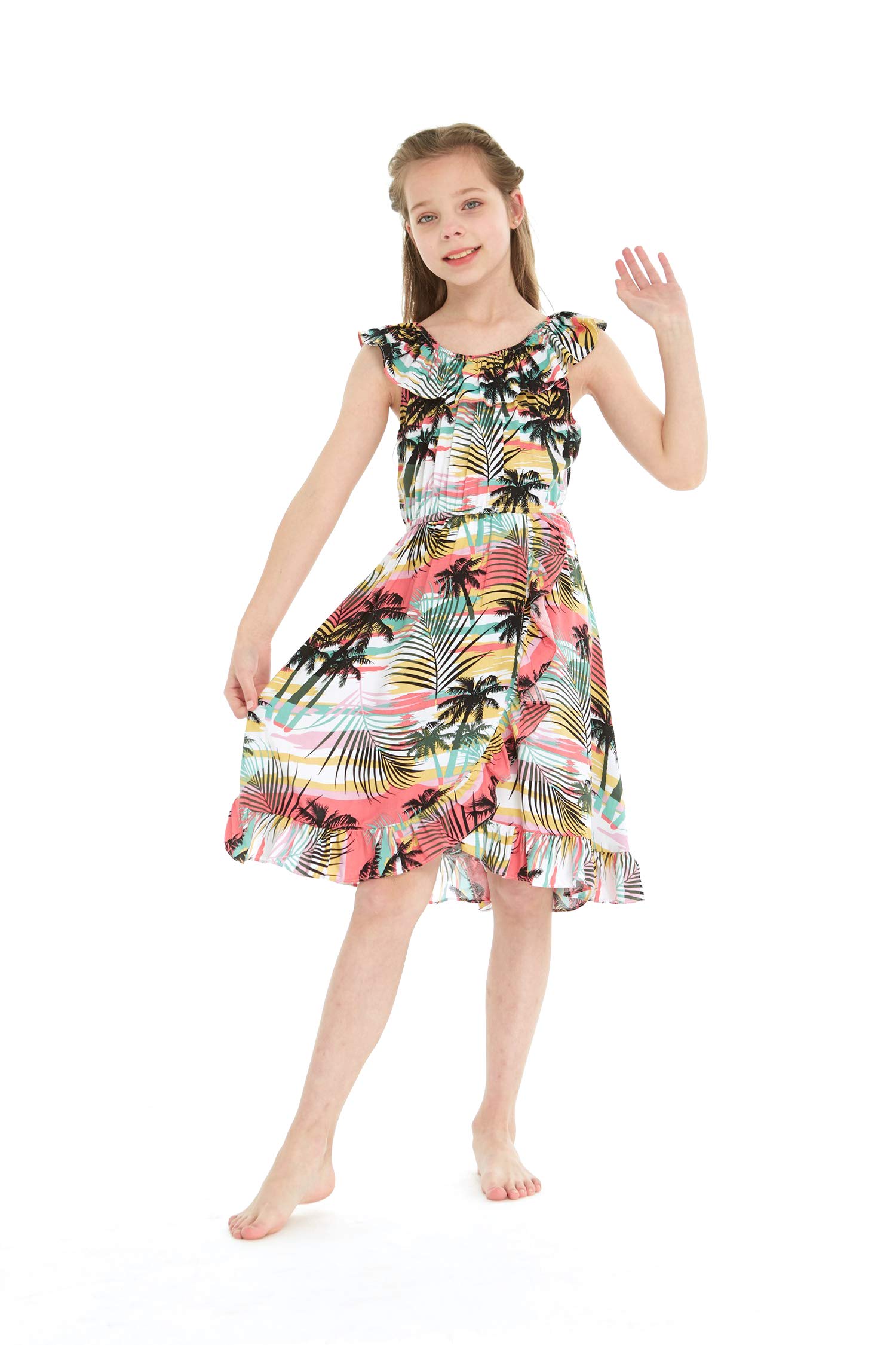 Sunset Hawaiian Luau Dress for Girls with Ruffle Wrap - Beach Party Outfit