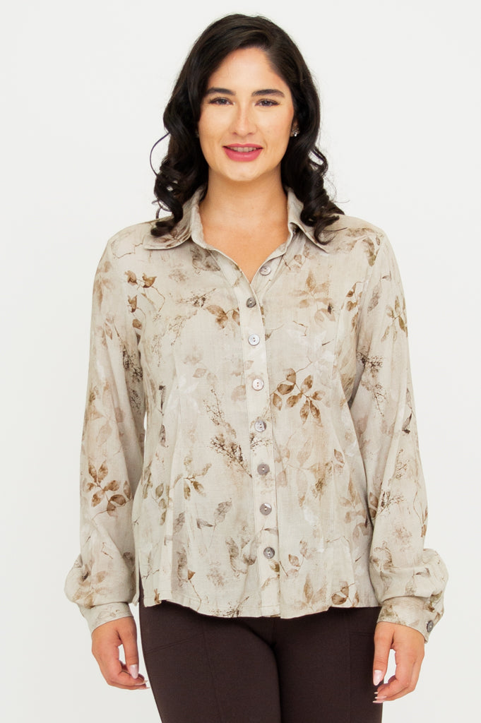 Linzy Blouse - Elegant Castle Print Linen Bamboo Blend Top for Women | Perfect for Summer Outfits, Office Wear & Casual Dates