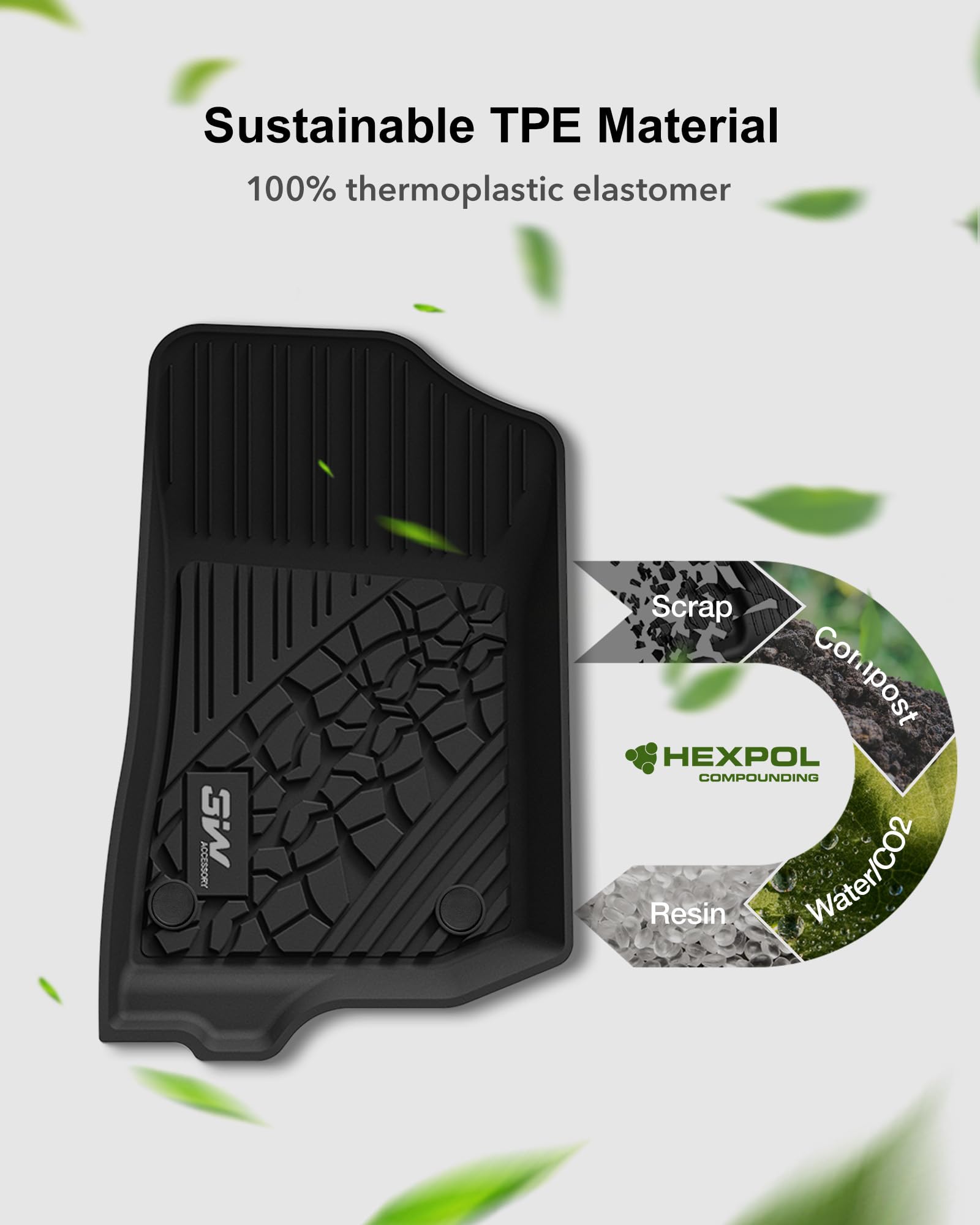 3W All-Weather TPE Floor Mats for Jeep Wrangler 4XE 2021-2024 Hybrid 4 Door (Non JL/JK) - Black Car Floor Liners Full Set with Grey Logo - 1st & 2nd Row Protection - Perfect for Off-Roading, Daily Commute & Extreme Weather Conditions