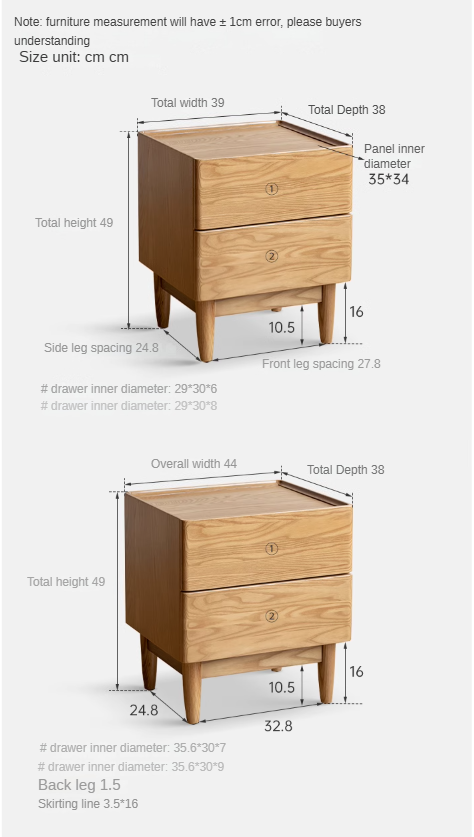Solid Oak and Ash Wood White Wax Nightstand - Small Bedside Table for Bedroom, Living Room, or Nursery | Rustic Modern Home Decor
