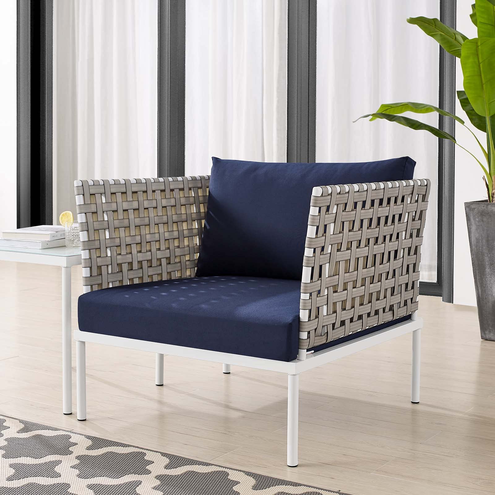Modern Aluminum Side Lounge Chair - Navy Blue Metal Armchair for Outdoor Patio, Cafe, Bistro & Garden Relaxation