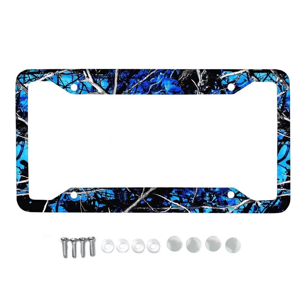 UNICEU Forest Hunting Camo Blue Metal License Plate Frame - Durable Car Vanity Tag Cover with Rust-Proof Design - Perfect for Trucks, SUVs & Off-Road Vehicles - Great Gift for Hunters & Outdoor Enthusiasts