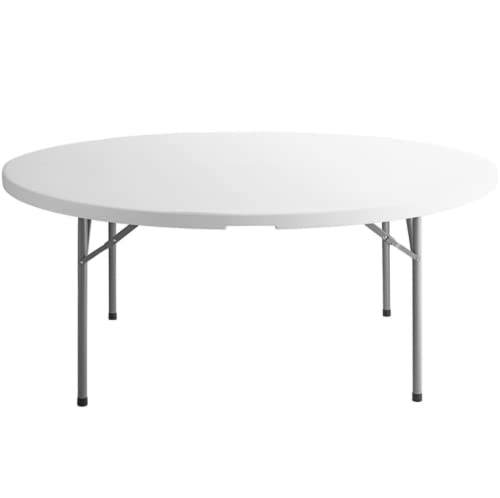 9-Pack 6-Foot Round Heavy-Duty Granite White Plastic Folding Tables - Indoor/Outdoor Use for Dining, Kitchen, Picnics, Events & Portable Bar Setup