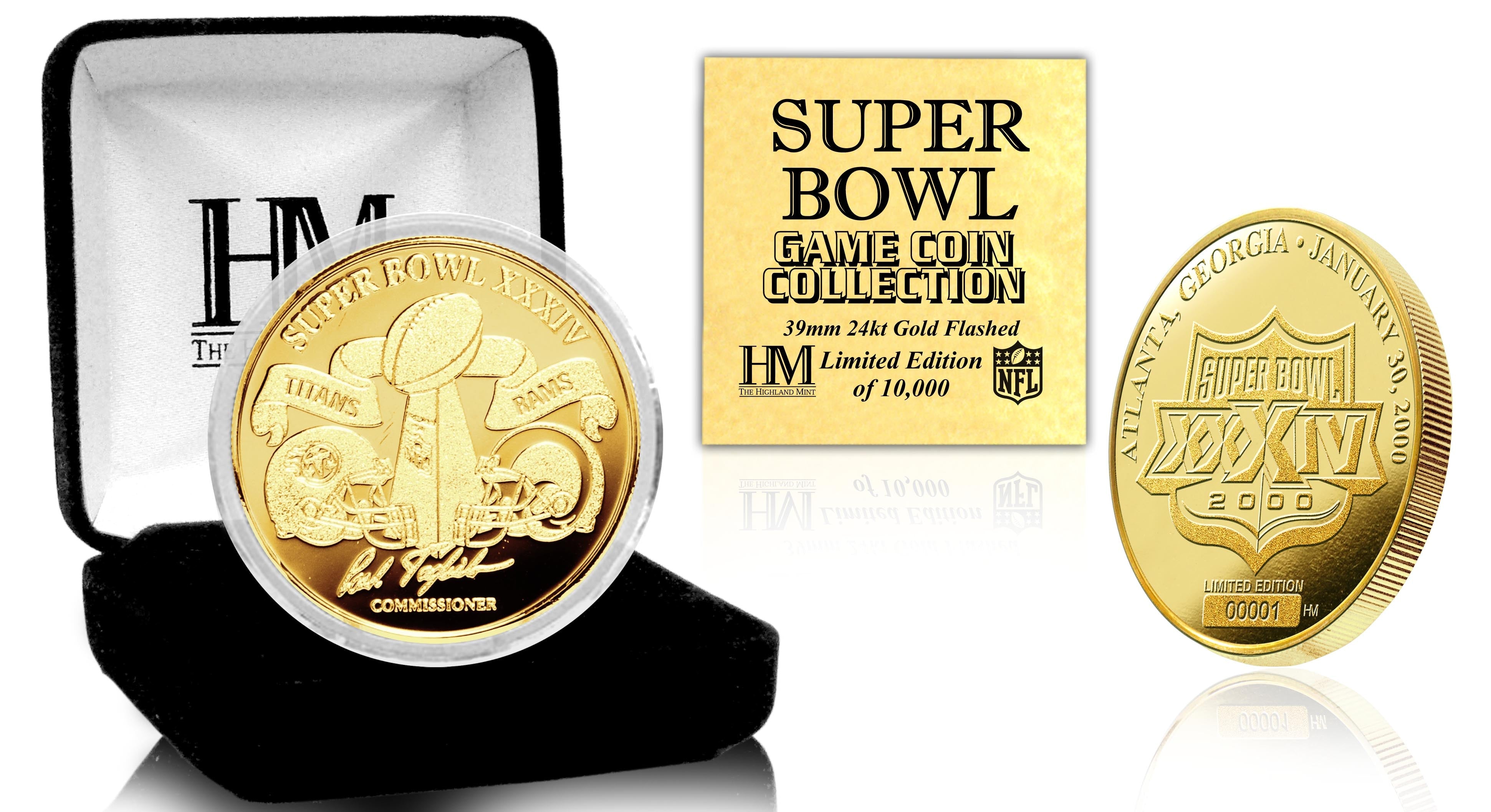 Super Bowl XXXIV 24kt Gold Commemorative Flip Coin - Perfect for NFL Collectors, Sports Memorabilia Displays & Game Day Tosses