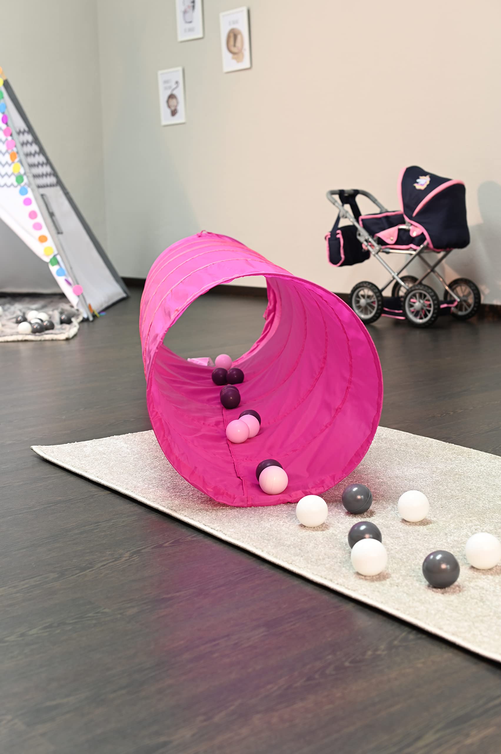 Knorrtoys 55109 Play Tunnel for Girls - Pink Kids Play Tent for Indoor & Outdoor Fun, Birthday Gifts, Pretend Play, Hideout Fort