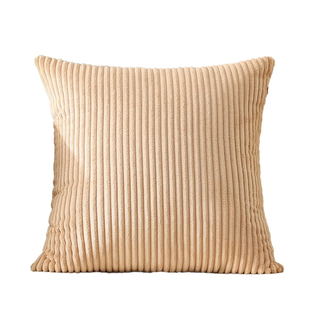 Artscope Cozy Striped Corduroy Pillow Covers 24x24 Inches - Super Soft Decorative Square Throw Pillow Cases for Sofa, Couch, Bed & Car - Khaki Home Decor | Perfect for Living Room, Nursery & Office Accents