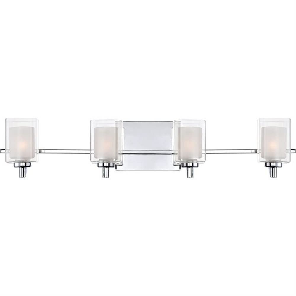 4-Light Transitional Extra Large Vanity Light Fixture - Damp Location Approved - Polished Chrome Finish - Bathroom Lighting for Modern Homes - Perfect for Master Bath, Powder Room & Spa-Like Retreats