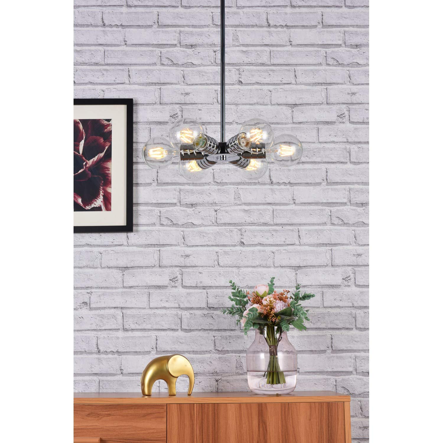 Reyes 6-Light Chrome Pendant Lighting Fixture - Modern Dining Room Chandelier for Kitchen Island, Bedroom, or Living Room Ceiling Decor