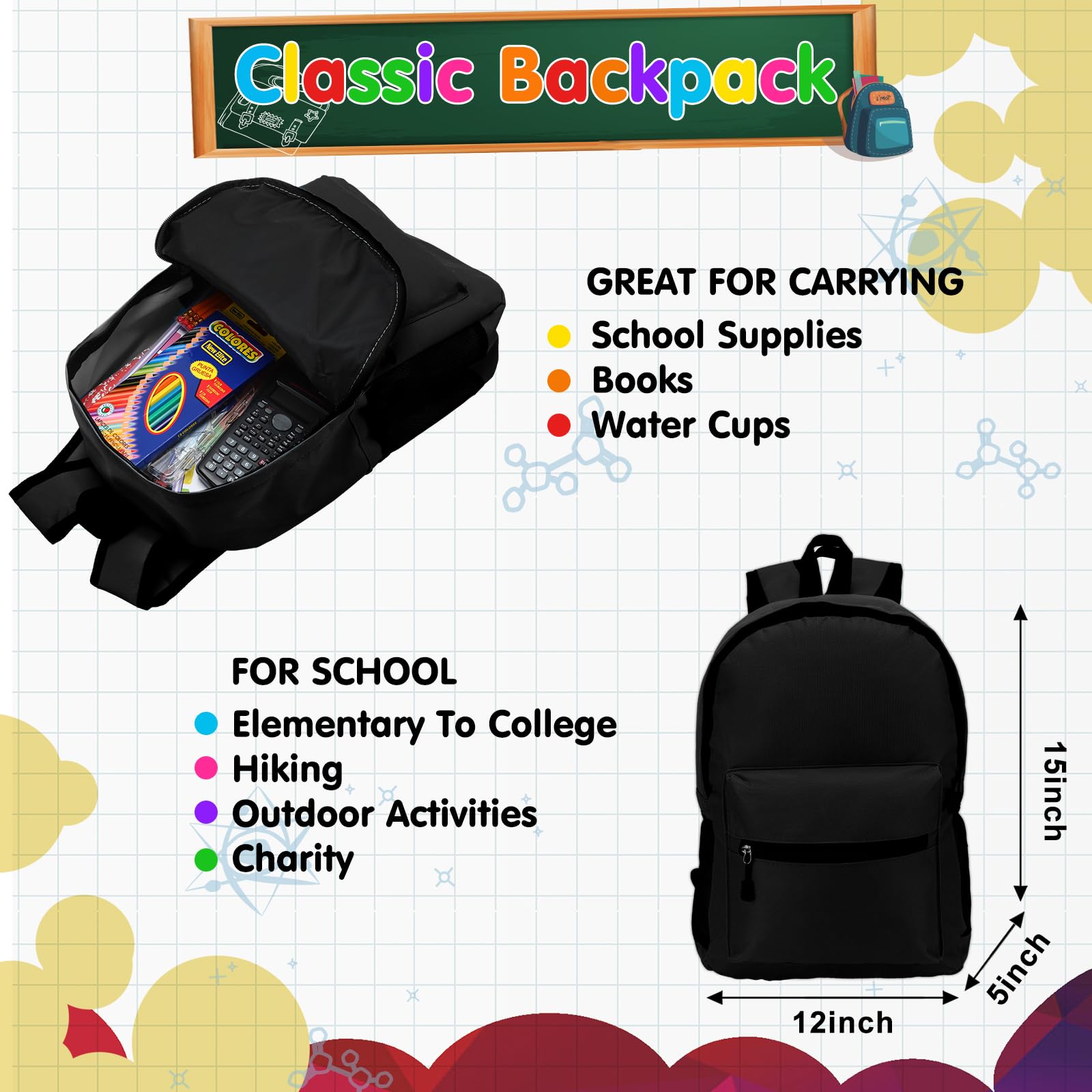 80-Piece Complete School Supply Kit with Backpack - Bulk School Essentials for Elementary, Middle & High School Students - Includes Folders, Notebooks, Pencils & More (Black) - Perfect for Back to School, Classroom Organization & Homework Supplies
