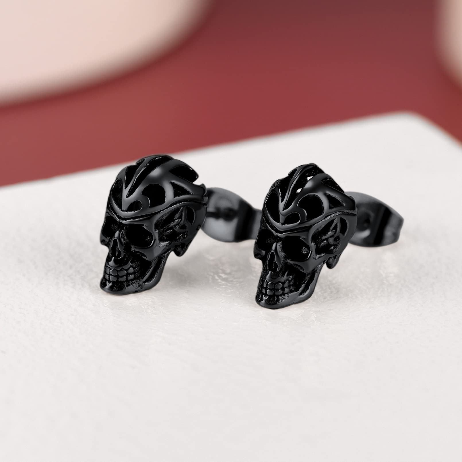 FaithHeart Skull Hoop Earrings for Men & Women - Silver/Black/Gold Stainless Steel Huggie Earrings - Lightweight Hypoallergenic Jewelry for Sensitive Ears - Perfect for Punk, Gothic & Everyday Wear