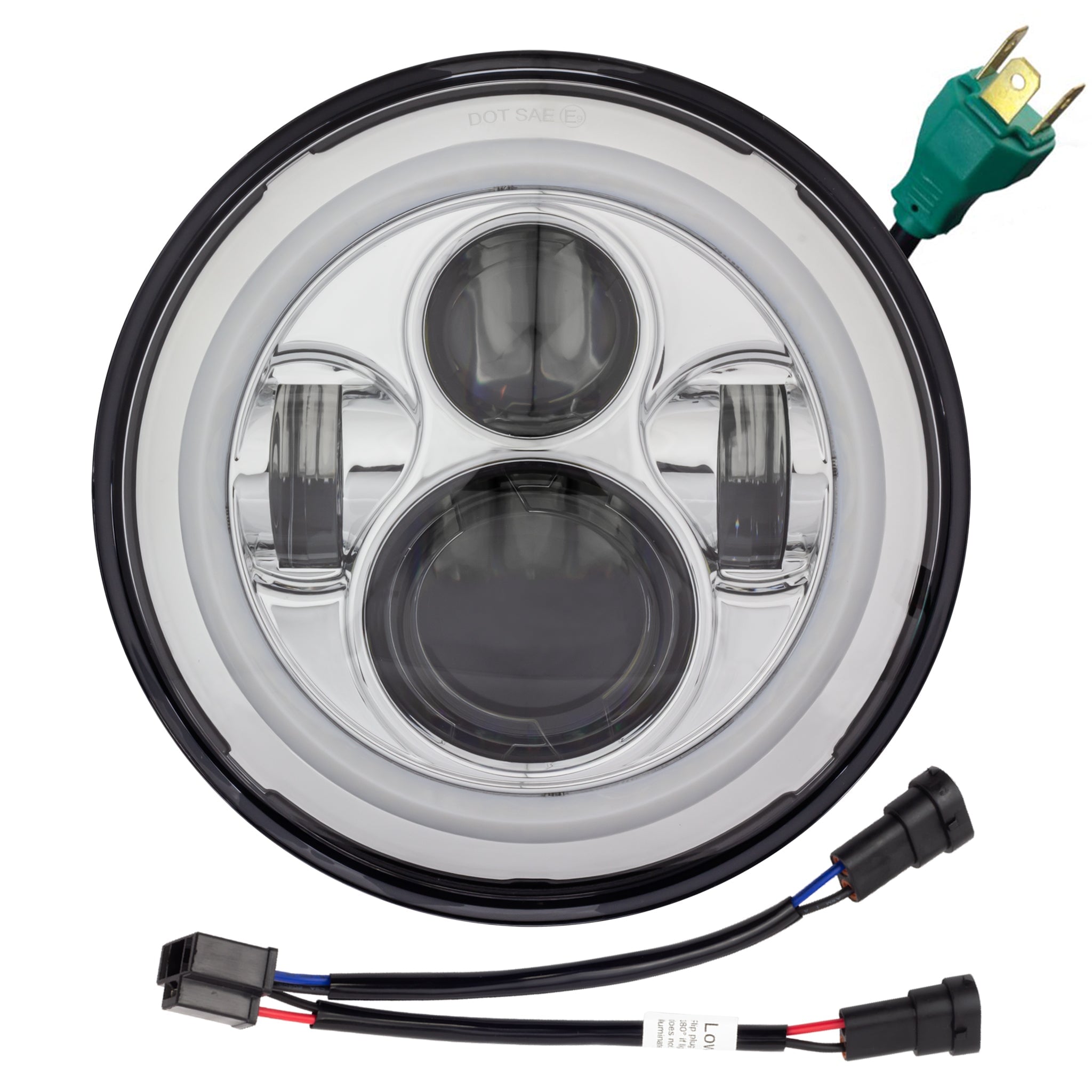 Eagle Lights 7 LED Headlight with Halo Ring for Harley Davidson & Indian Motorcycles - Chrome Kit - High Visibility for Night Riding & Custom Bike Builds