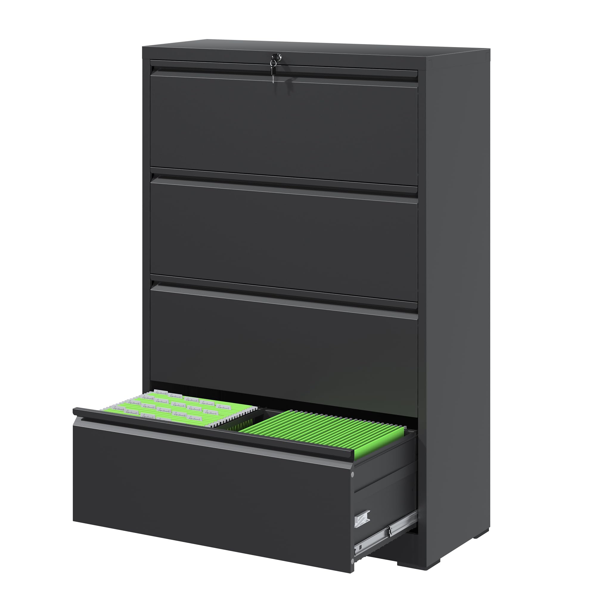 4-Drawer Metal Office Filing Cabinet with Lock - Black Lateral File Storage for Home & Office - Holds Legal, Letter & A4 Documents - Easy Assembly - Perfect for Organizing Files, Contracts & Office Supplies