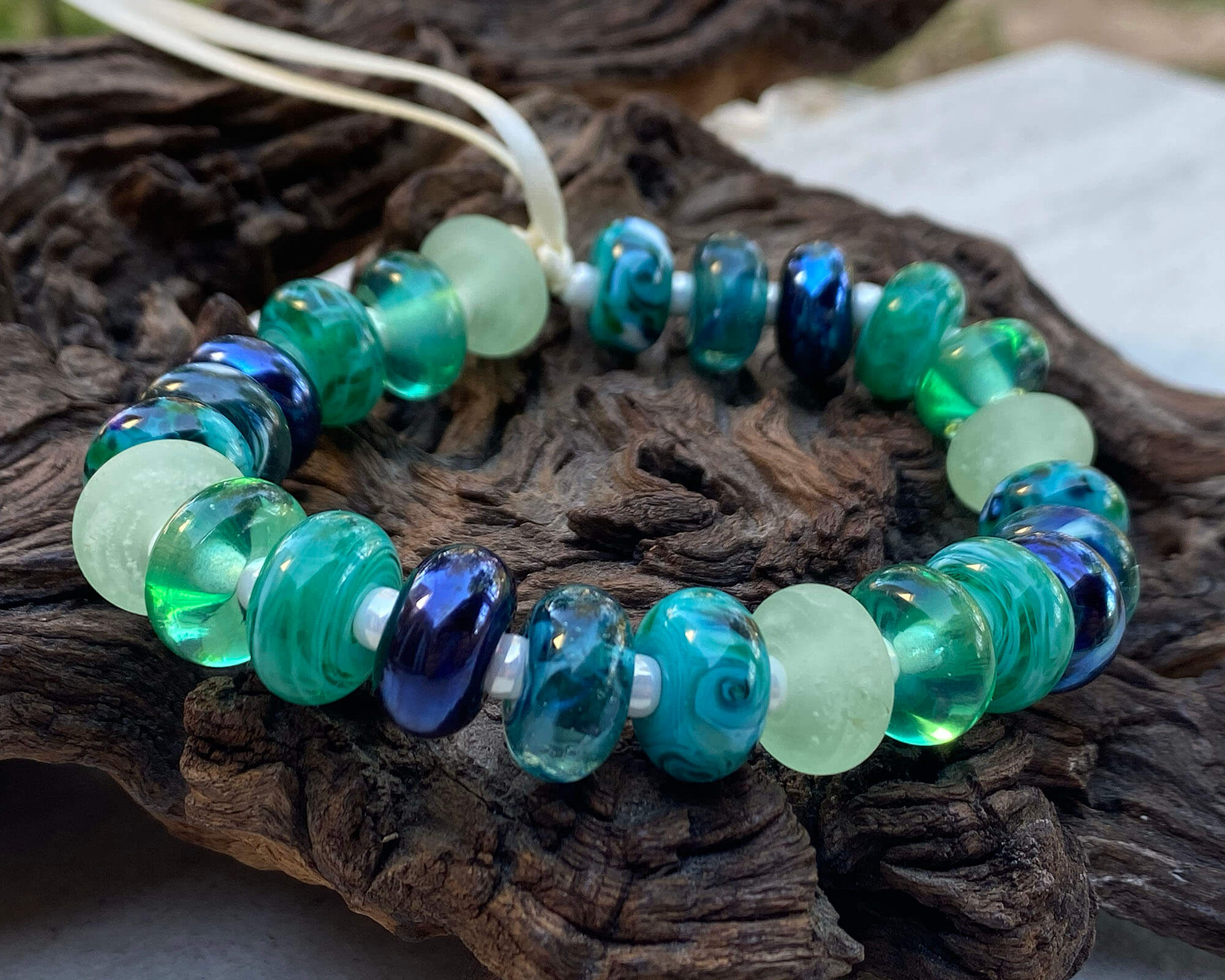 Handmade Teal Green Swirls Lampwork Glass Beads Set for Jewelry Making - DIY Necklace, Bracelet, Earrings Craft Supplies - Perfect for Boho, Wedding & Gift Projects