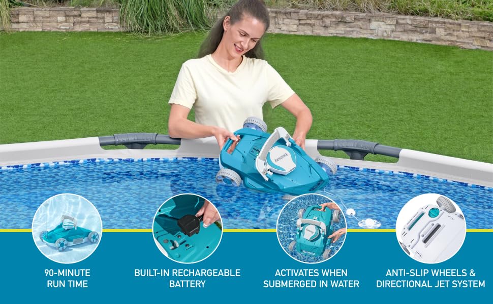 Bestway AquaTronix G200 Cordless Robotic Pool Cleaner - Automatic Vacuum for Flat Bottom Inground & Above Ground Swimming Pools, Cleans Debris Up to 538 SqFt - Perfect for Weekly Pool Maintenance & Seasonal Opening Prep
