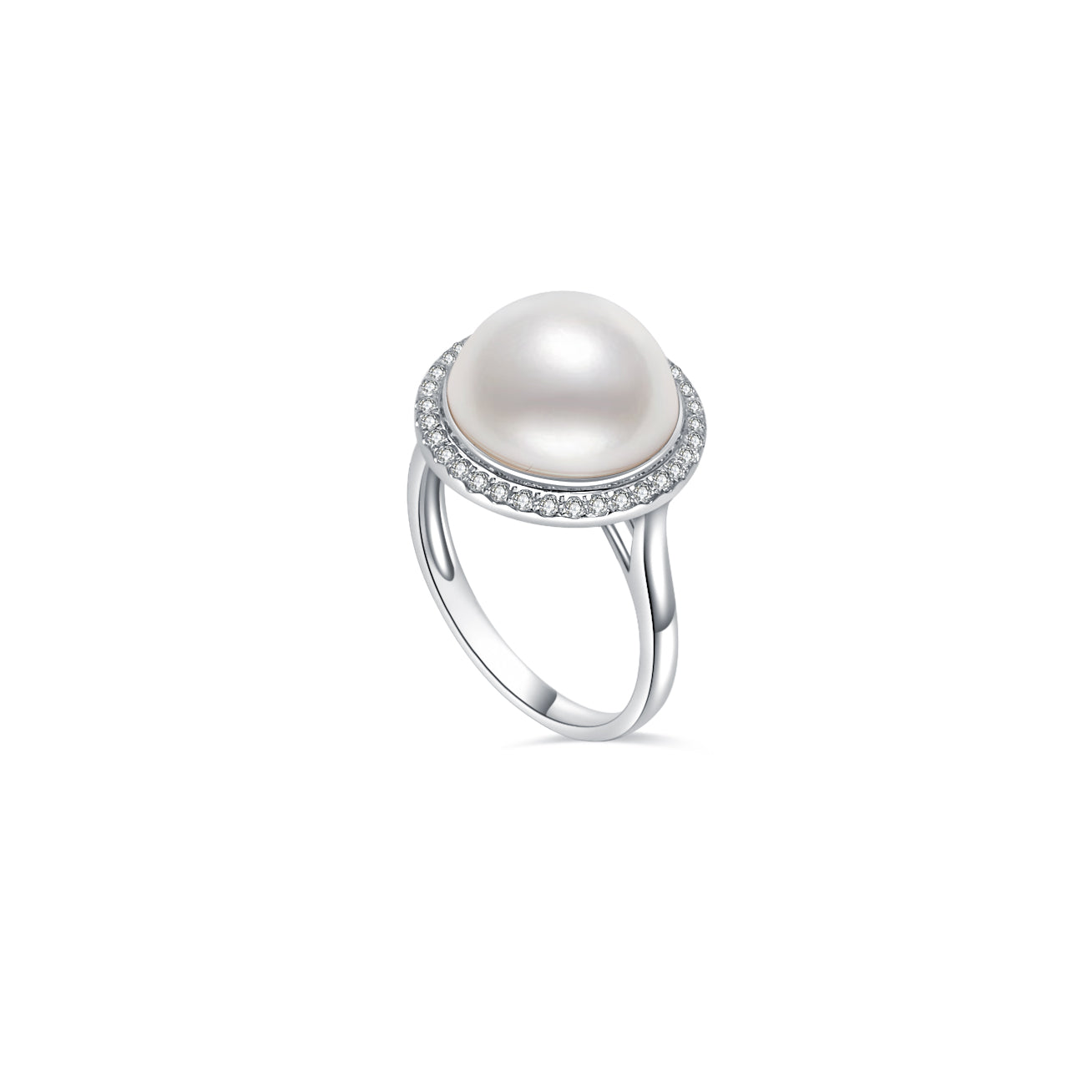 18K White Gold Diamond & Australian Pearl Ring for Women - Elegant Bridal, Engagement, Anniversary Jewelry Gift KR00129