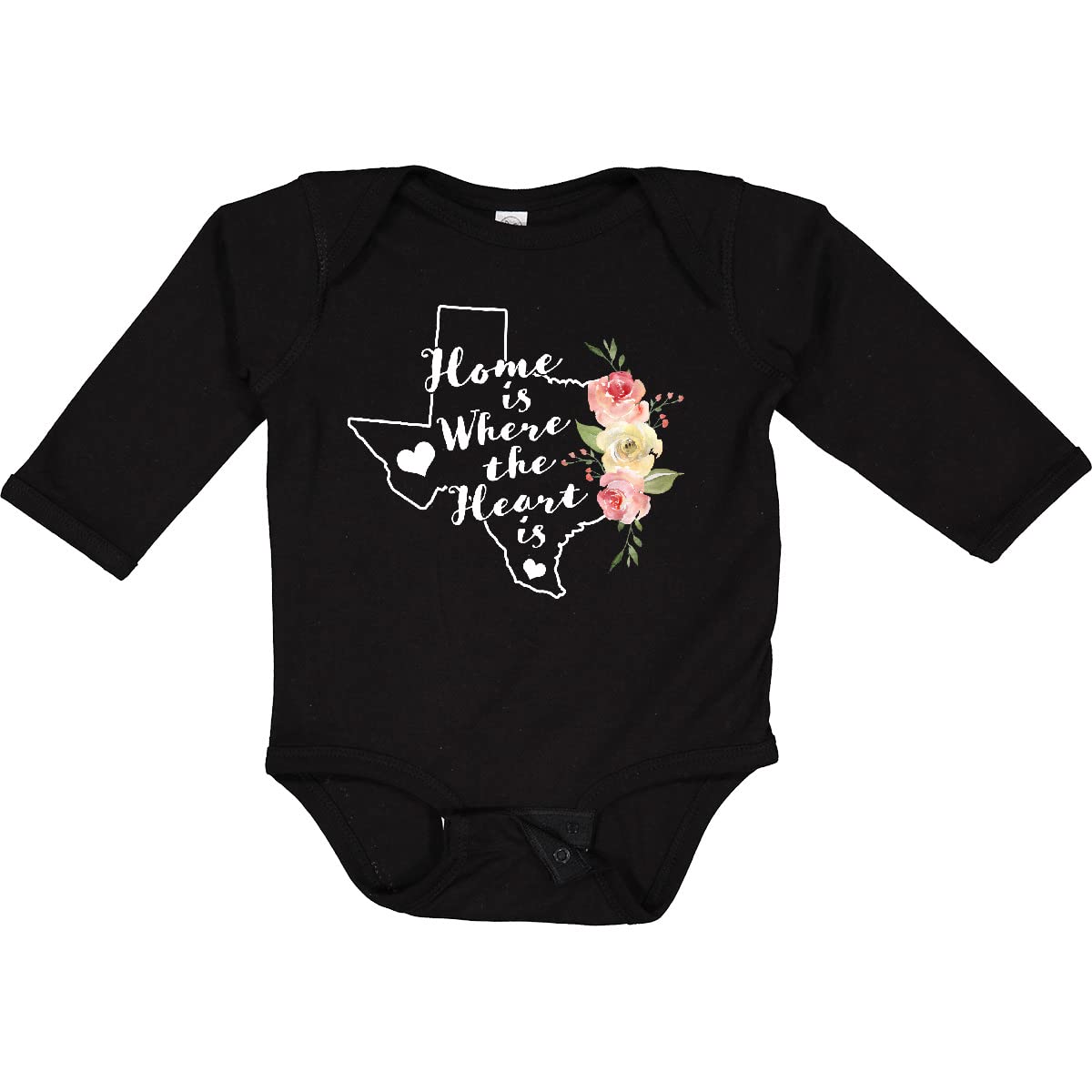 Inktastic Texas Home is Where The Heart is Watercolor Print Long Sleeve Baby Bodysuit - Soft Cotton Onesie for Boys & Girls, Perfect for Family Photos, Holidays & Everyday Wear