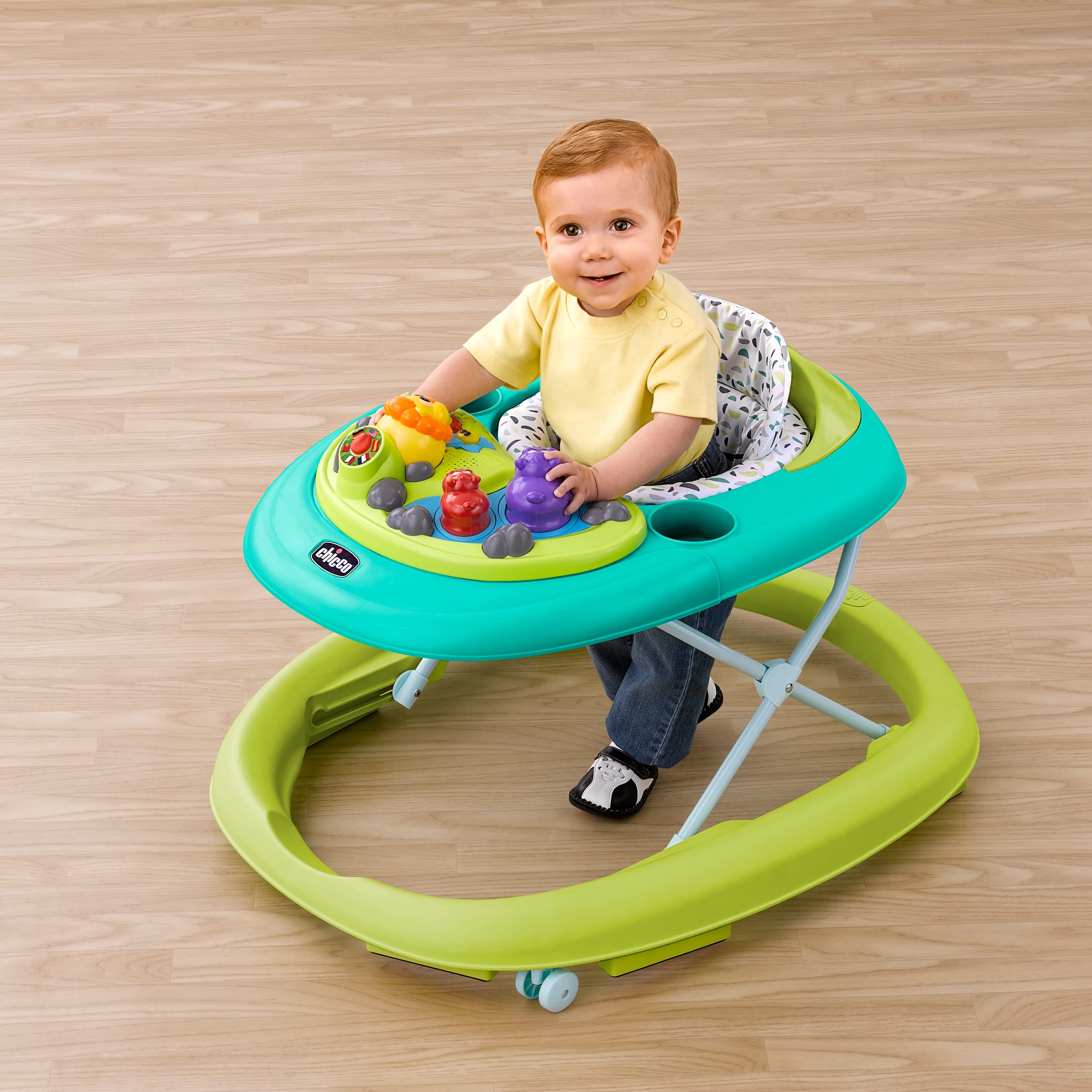 Chicco Walky Talky Baby Walker for Toddlers - Lightweight & Safe Learning Walker with Interactive Toys, Grey/Green | Perfect for First Steps & Indoor Playtime